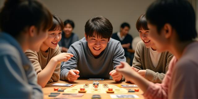 人々が集まってボードゲームを楽しんでいる様子