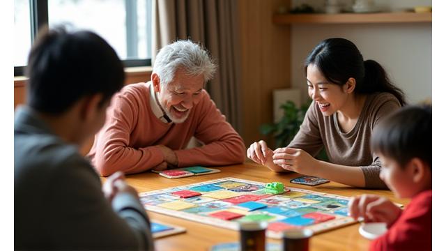 家族でボードゲームを楽しむ様子