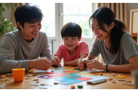 家族で楽しめるボードゲームの様子